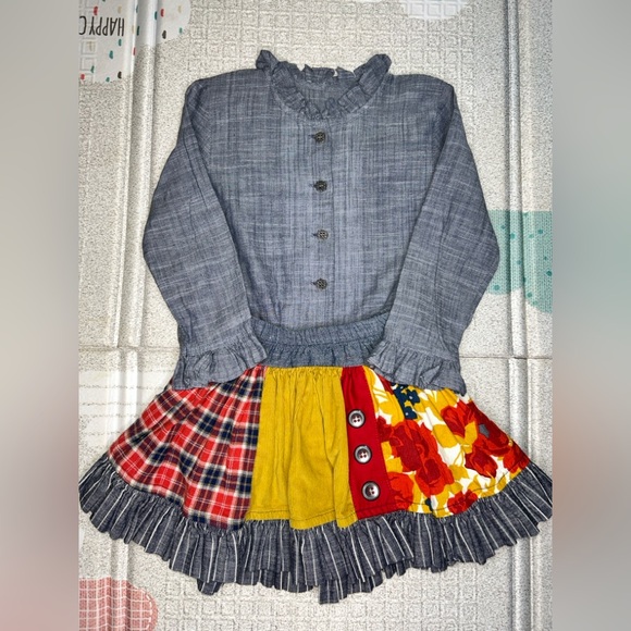 Persnickety Denim Button Down with Lou Lou Patchwork Skirt (Size 2T) - Picture 1 of 8